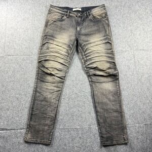 Refinery Republic Mens‎ 37x31 Moto Biker Jeans Washed Black Grey Slim Fit Denim